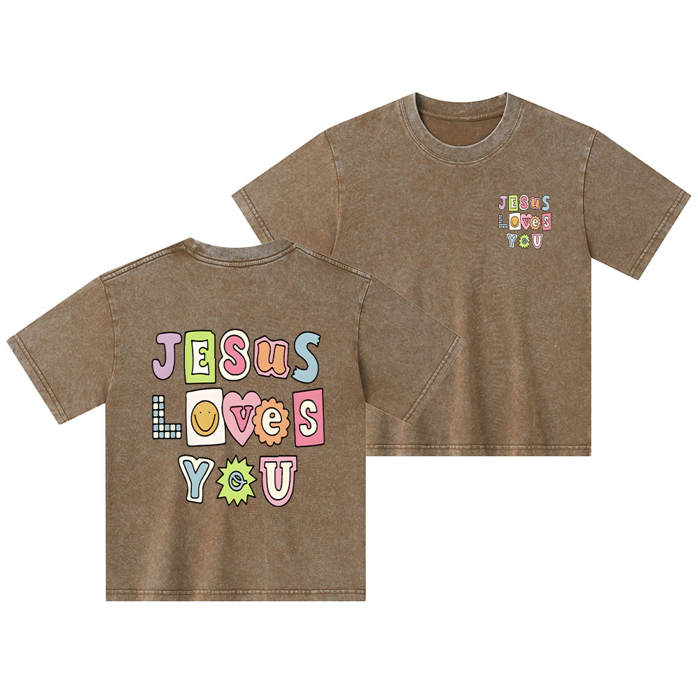 Jesus Loves God Christian Kid Washed T-Shirt