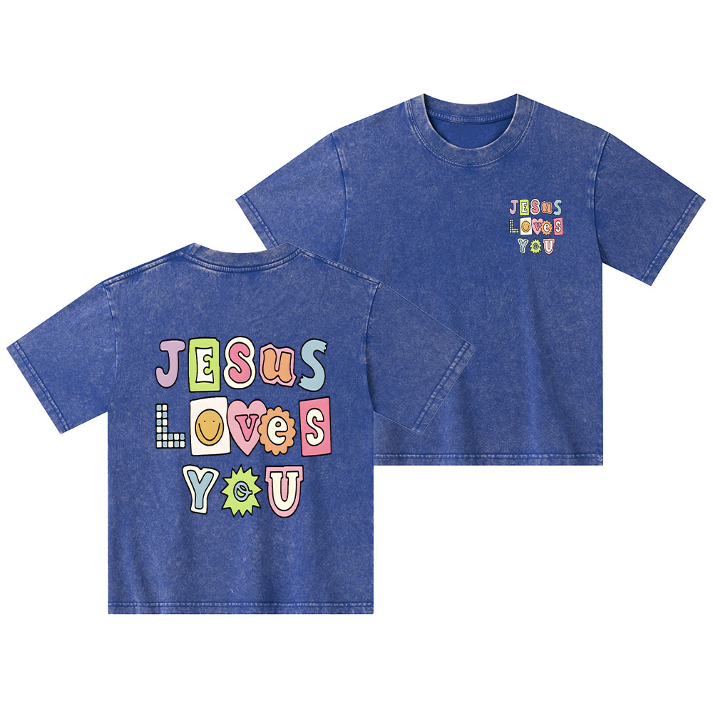 Jesus Loves God Christian Kid Washed T-Shirt