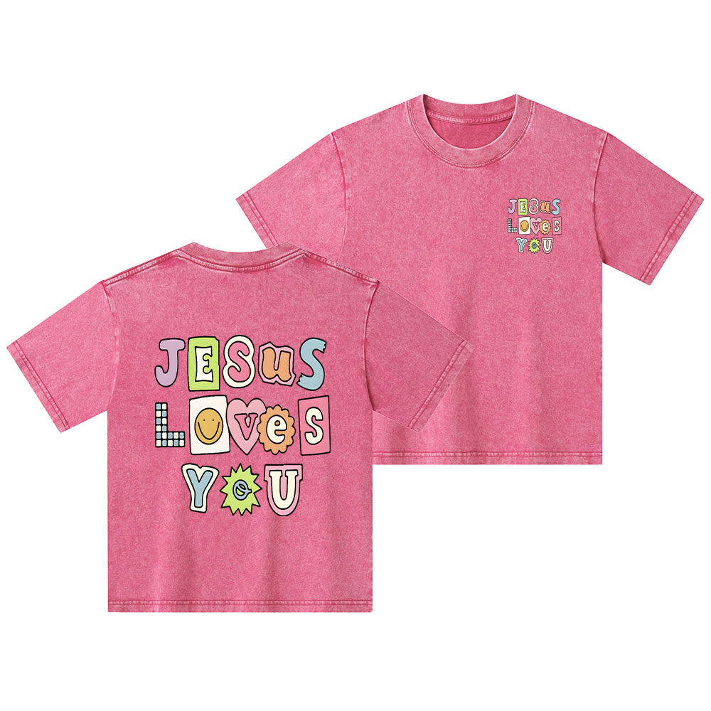 Jesus Loves God Christian Kid Washed T-Shirt