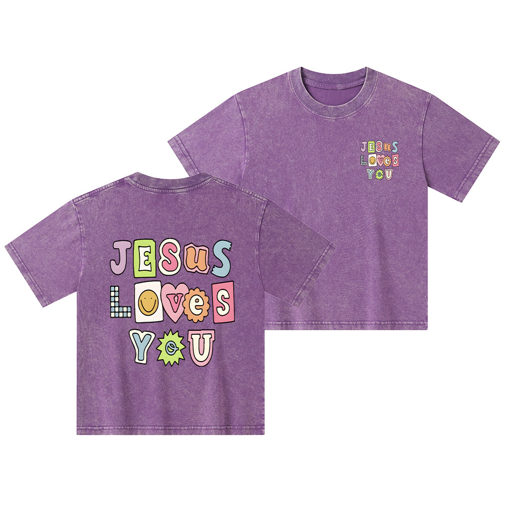 Jesus Loves God Christian Kid Washed T-Shirt