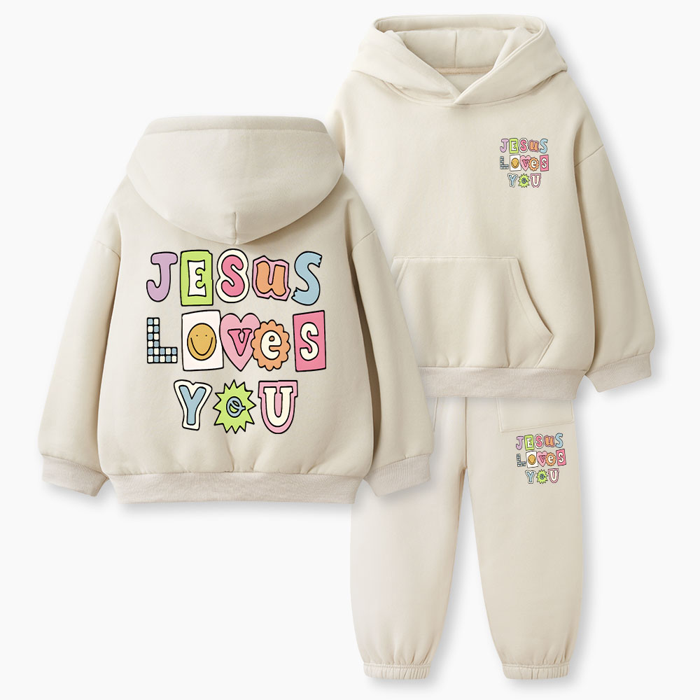 Jesus Loves God Christian Kid Fleece Hoodie Set