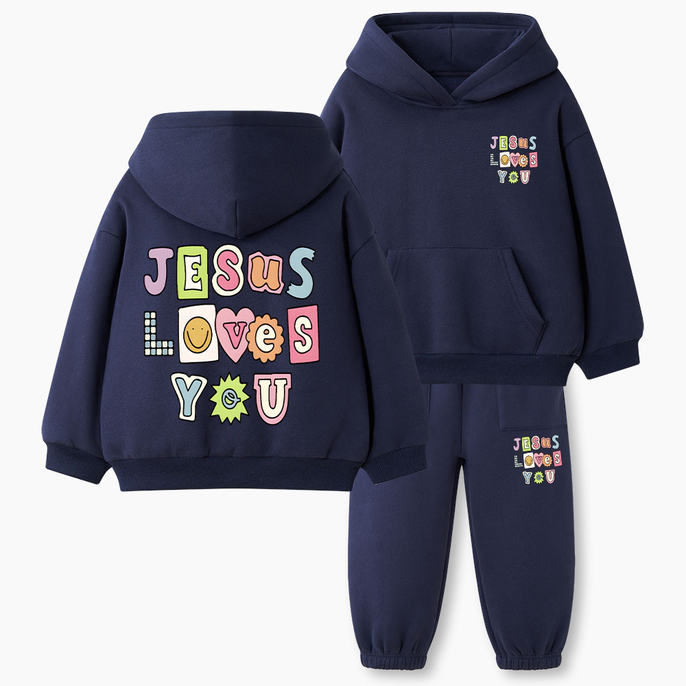Jesus Loves God Christian Kid Fleece Hoodie Set
