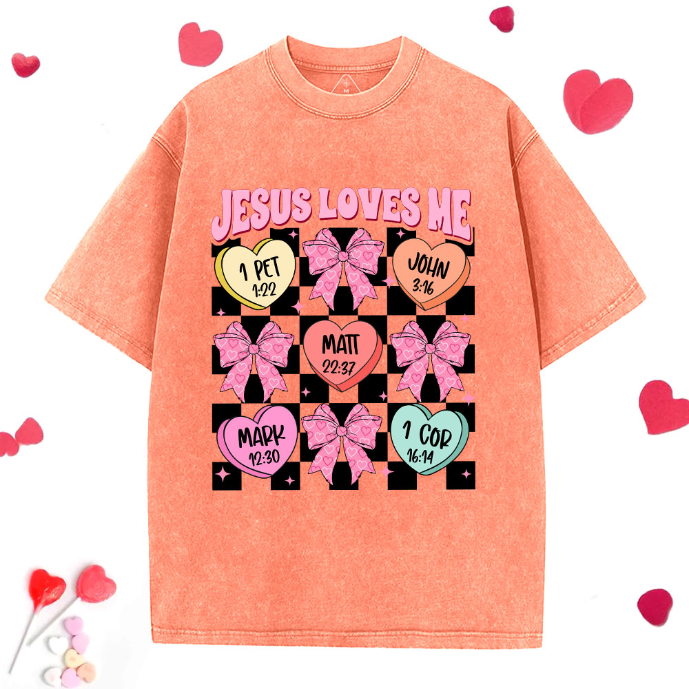Jesus Loves Me Valentine Christian Washed T-Shirt