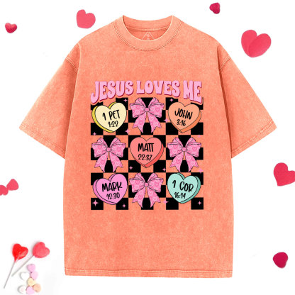 Jesus Loves Me Valentine Christian Washed T-Shirt
