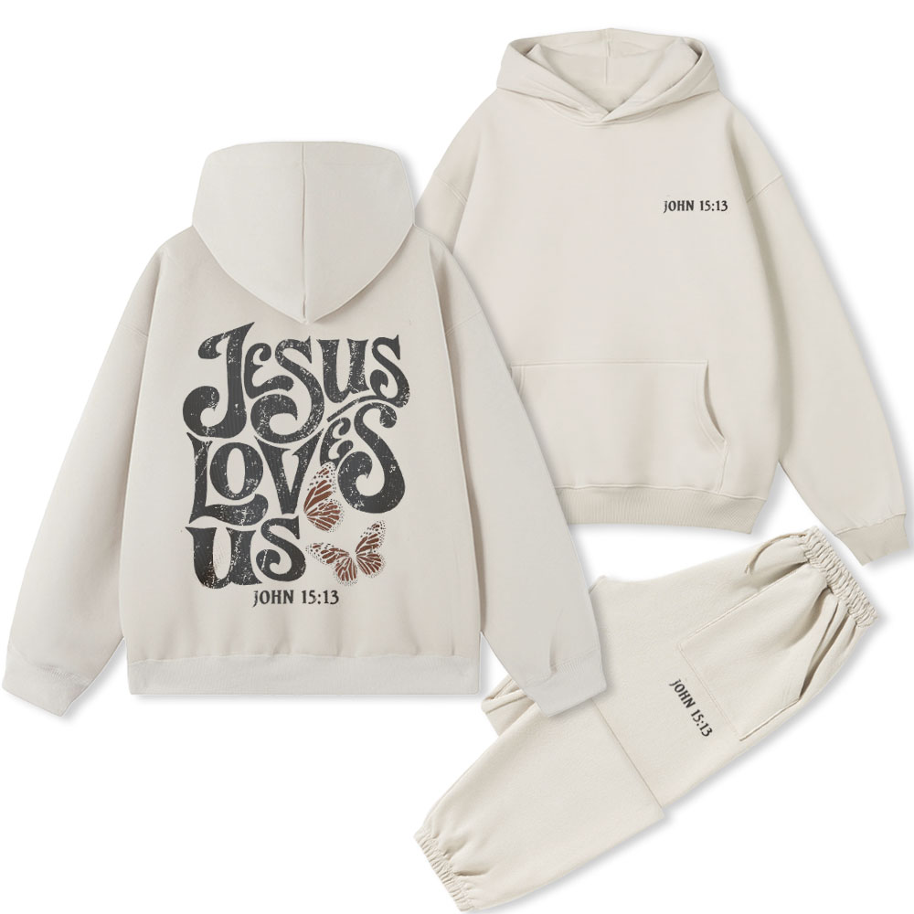 Jesus Loves Us Christian Premium Fleece Hoodie Set