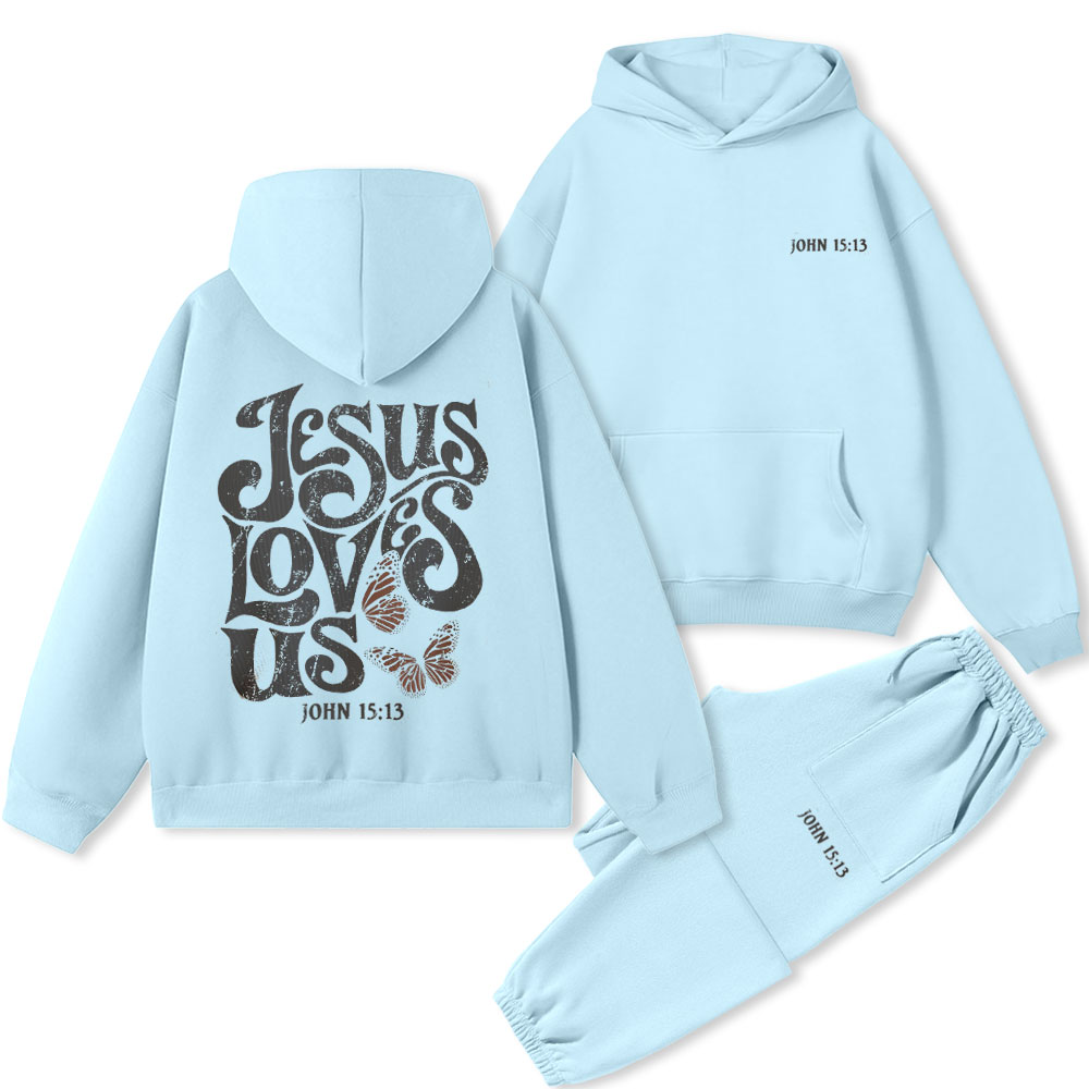 Jesus Loves Us Christian Premium Fleece Hoodie Set