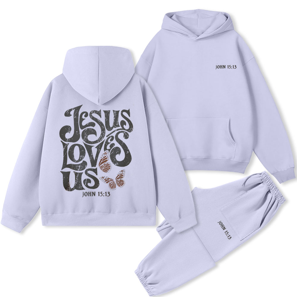 Jesus Loves Us Christian Premium Fleece Hoodie Set
