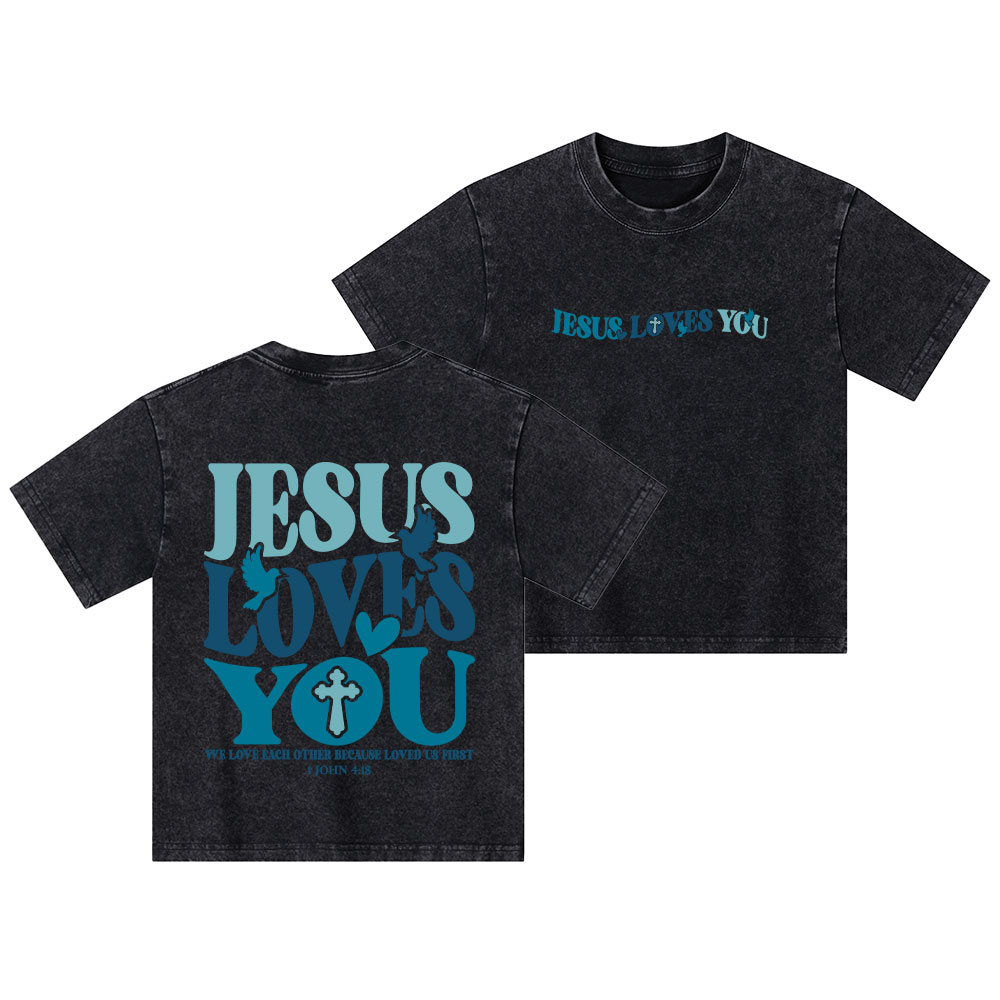Jesus Loves You Christian Kid Washed T-Shirt