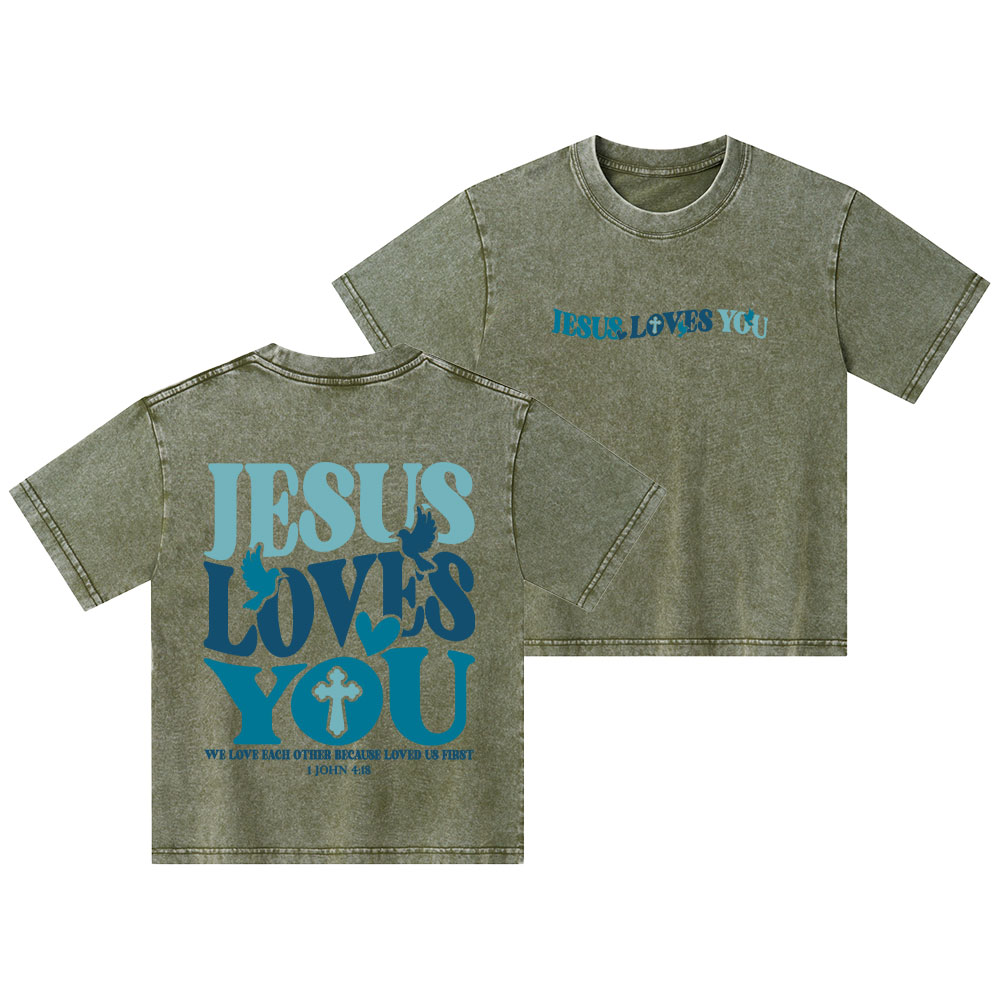 Jesus Loves You Christian Kid Washed T-Shirt