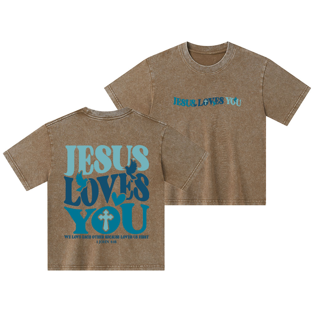 Jesus Loves You Christian Kid Washed T-Shirt