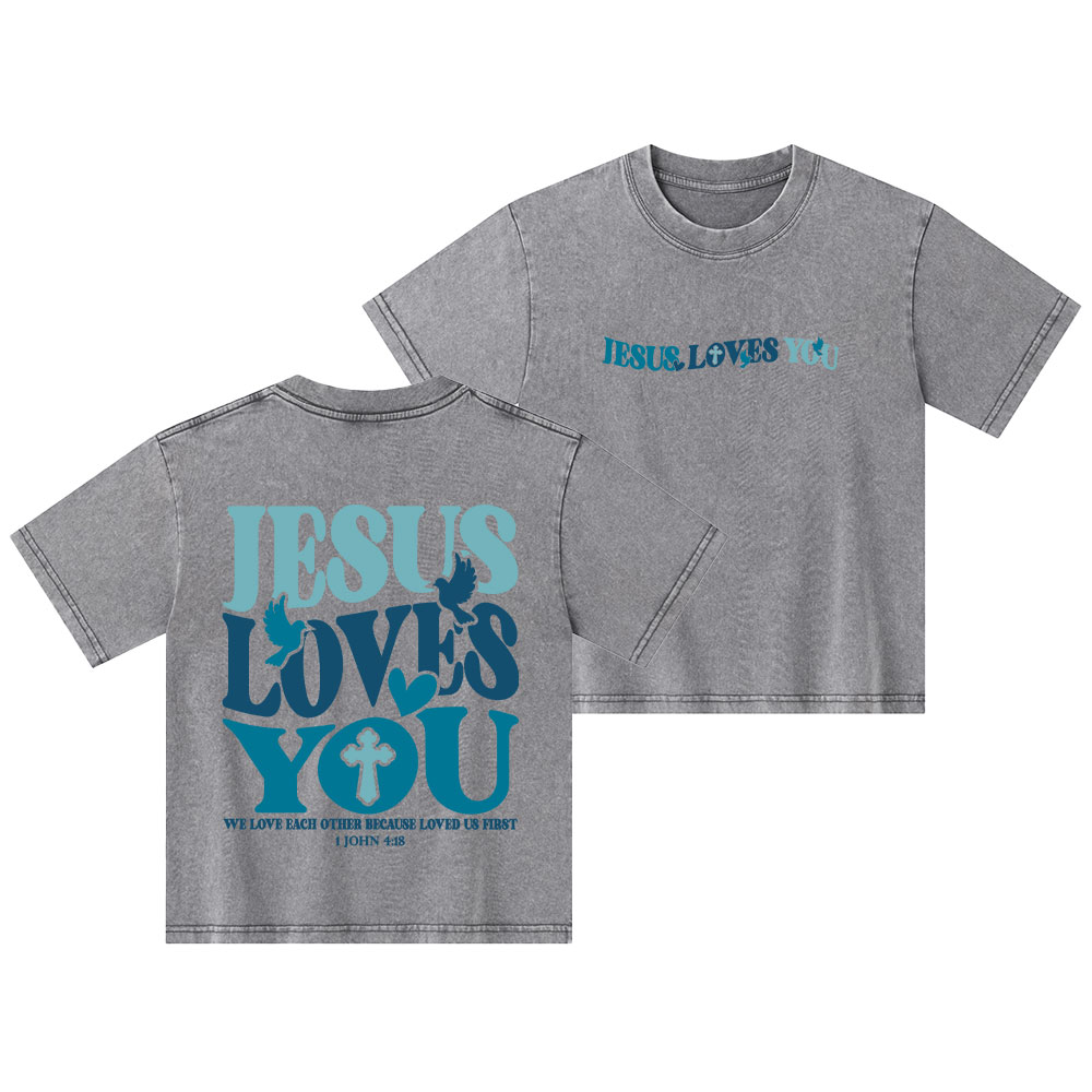 Jesus Loves You Christian Kid Washed T-Shirt