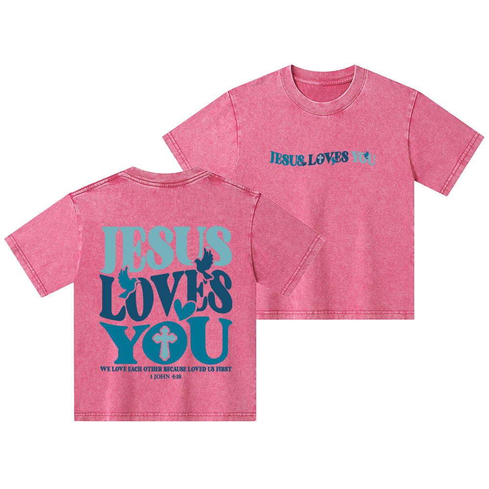 Jesus Loves You Christian Kid Washed T-Shirt
