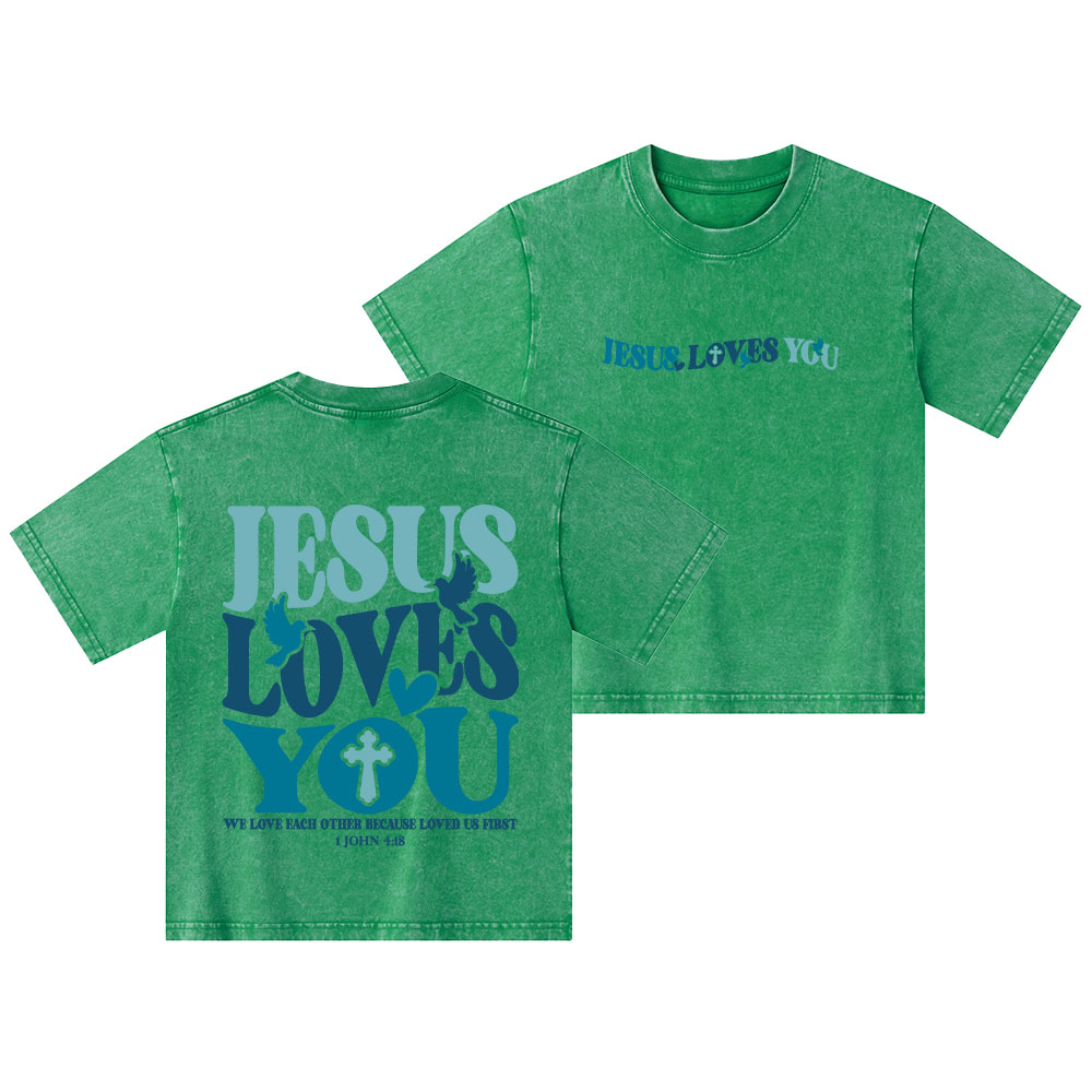 Jesus Loves You Christian Kid Washed T-Shirt
