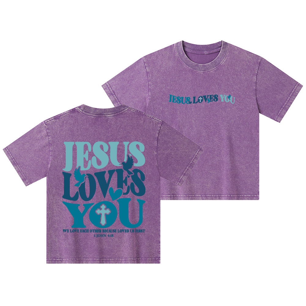 Jesus Loves You Christian Kid Washed T-Shirt