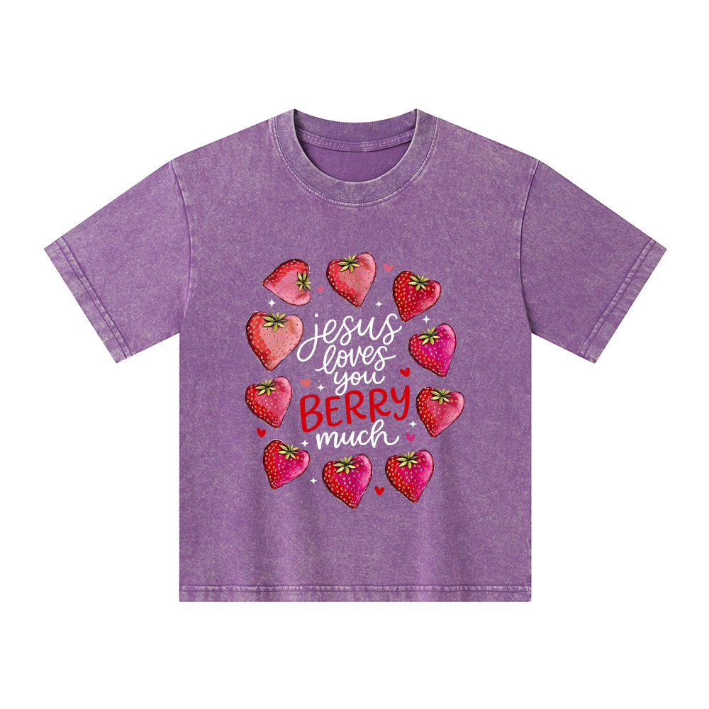 Jesus Loves You Berry Much Kid Washed T-Shirt
