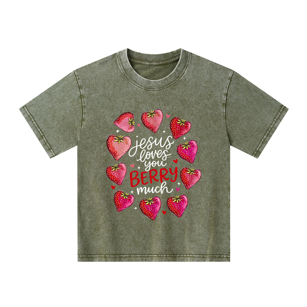 Jesus Loves You Berry Much Kid Washed T-Shirt