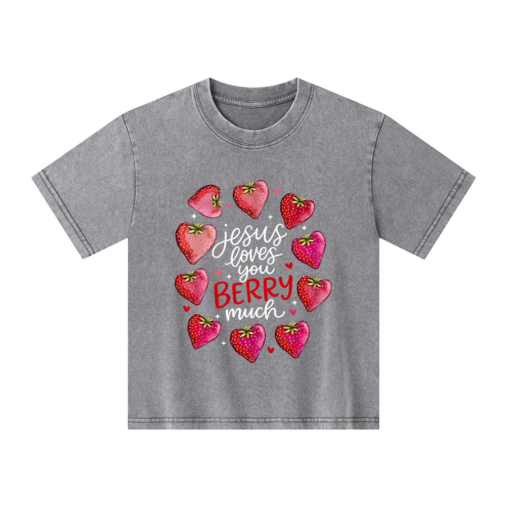 Jesus Loves You Berry Much Kid Washed T-Shirt