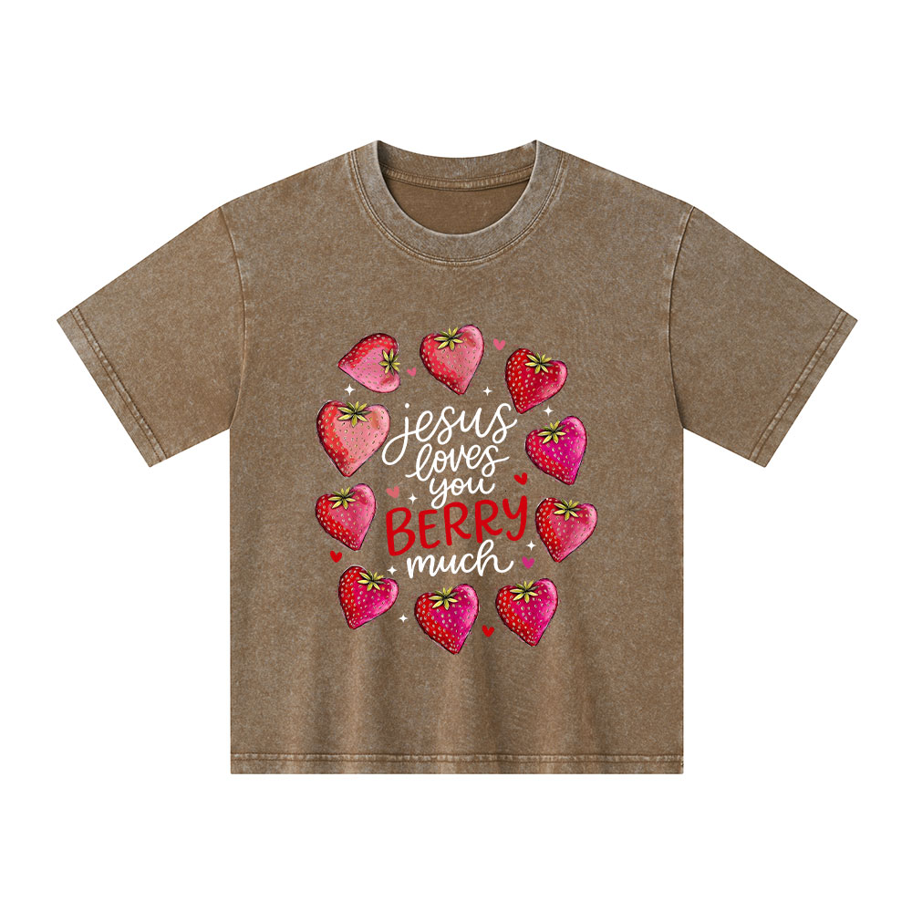 Jesus Loves You Berry Much Kid Washed T-Shirt