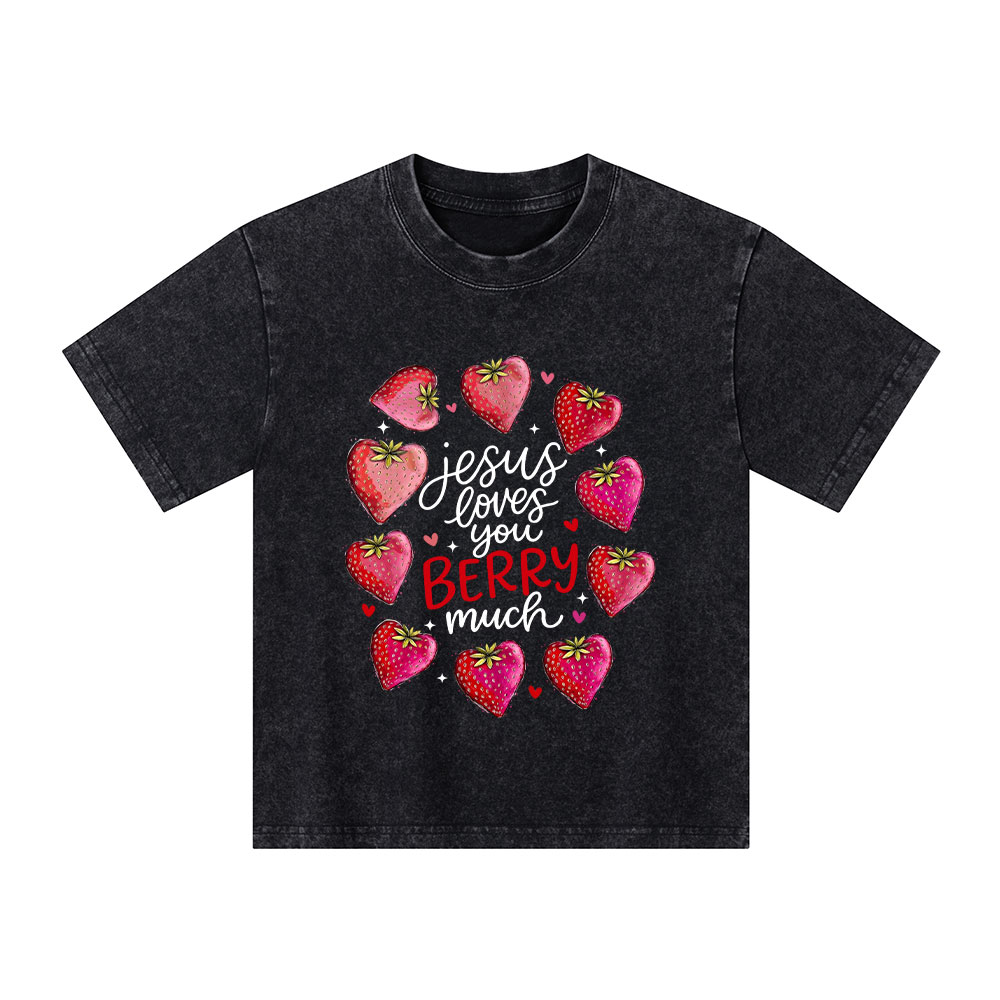 Jesus Loves You Berry Much Kid Washed T-Shirt