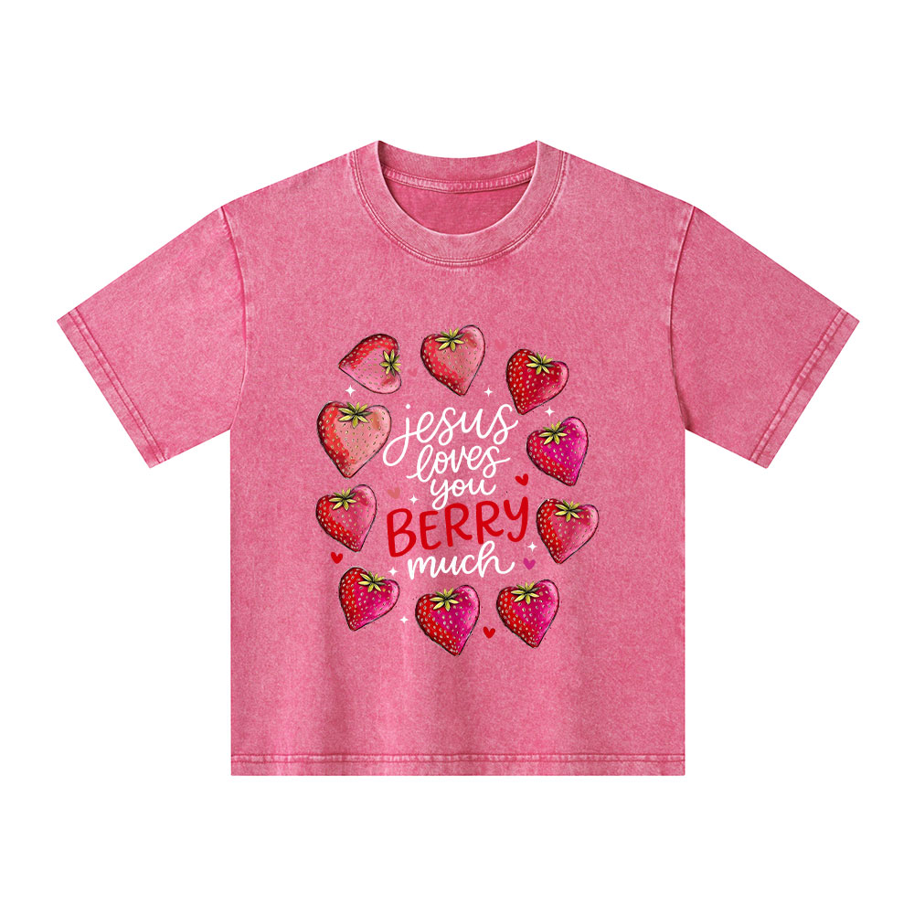 Jesus Loves You Berry Much Kid Washed T-Shirt