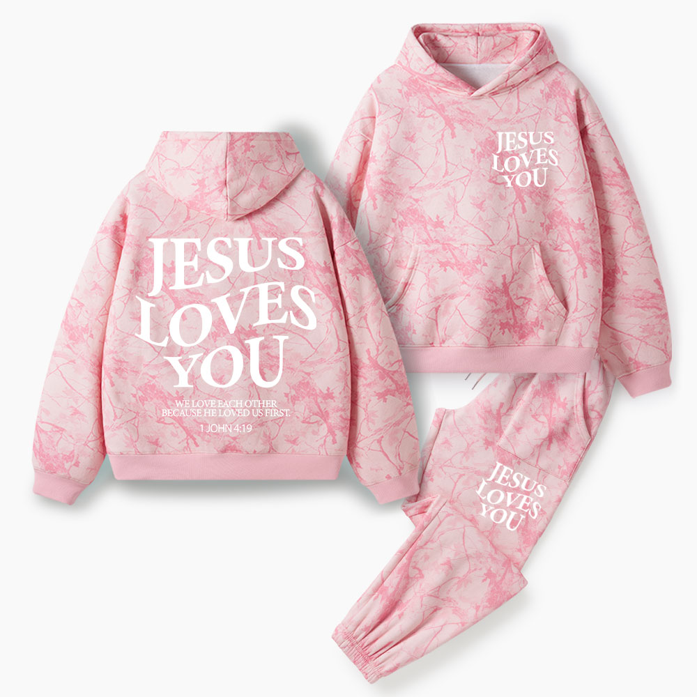 Jesus Loves You Christian Camo Fleece Hoodie Set