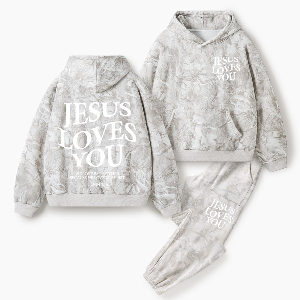 Jesus Loves You Christian Camo Fleece Hoodie Set