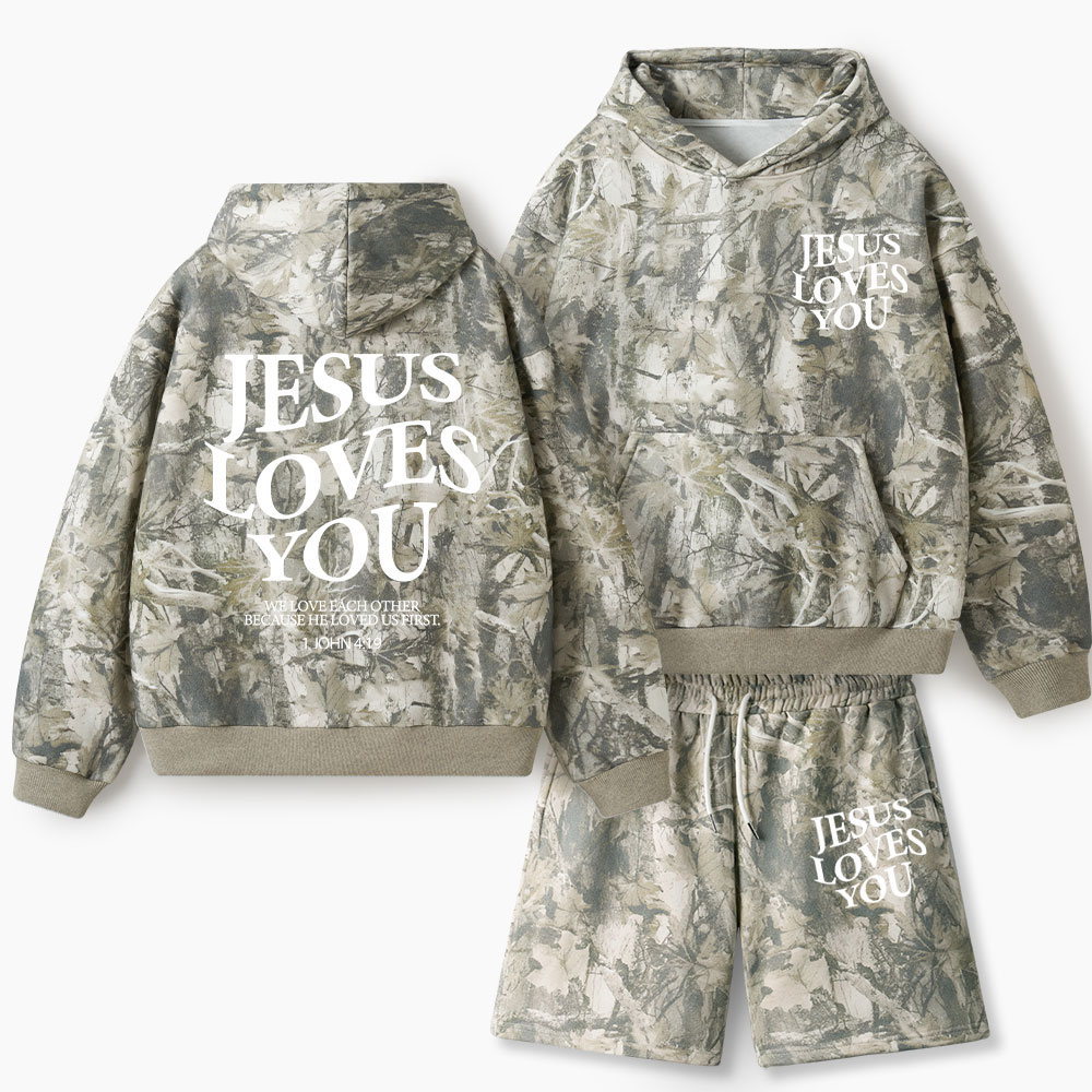 Jesus Loves You Christian Camo Fleece Hoodie Set