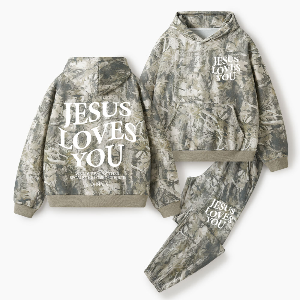 Jesus Loves You Christian Camo Fleece Hoodie Set