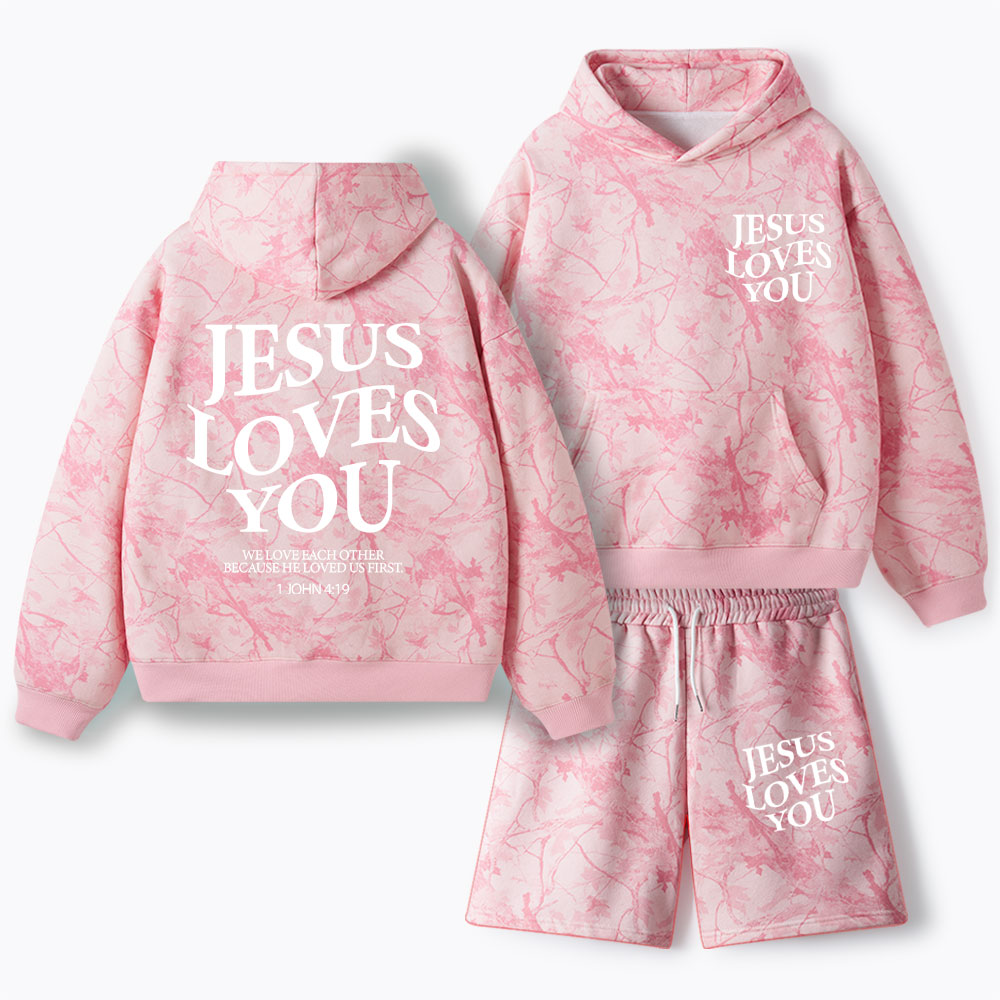 Jesus Loves You Christian Camo Fleece Hoodie Set