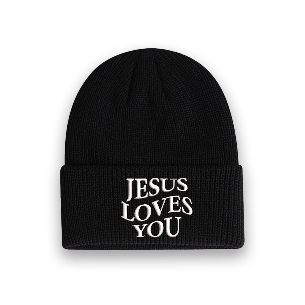 Jesus Loves You Christian Embroidered Knit Beanie