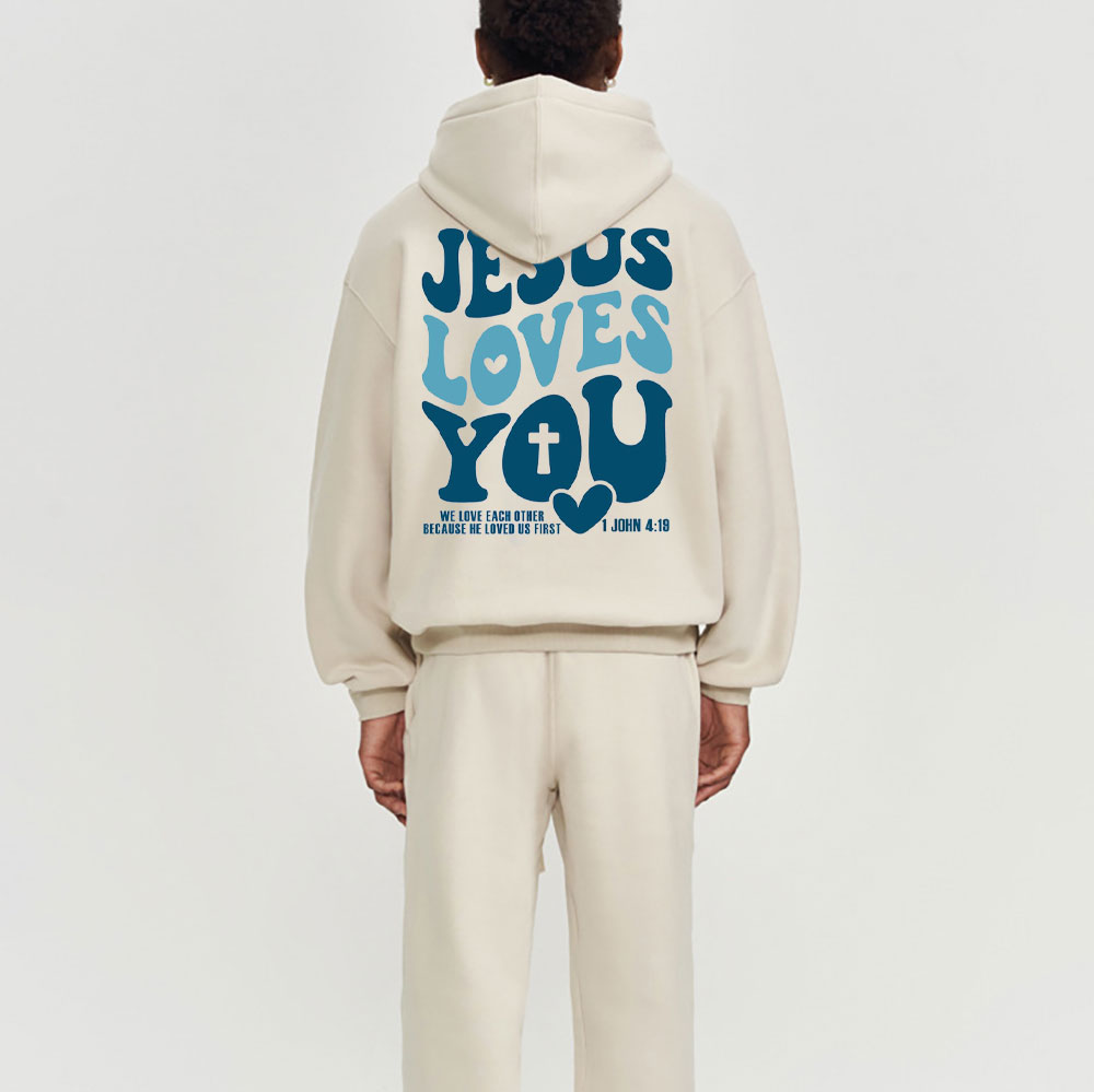 Jesus Loves You Christian Fleece Hoodie Set