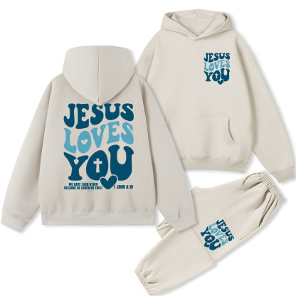 Jesus Loves You Christian Fleece Hoodie Set