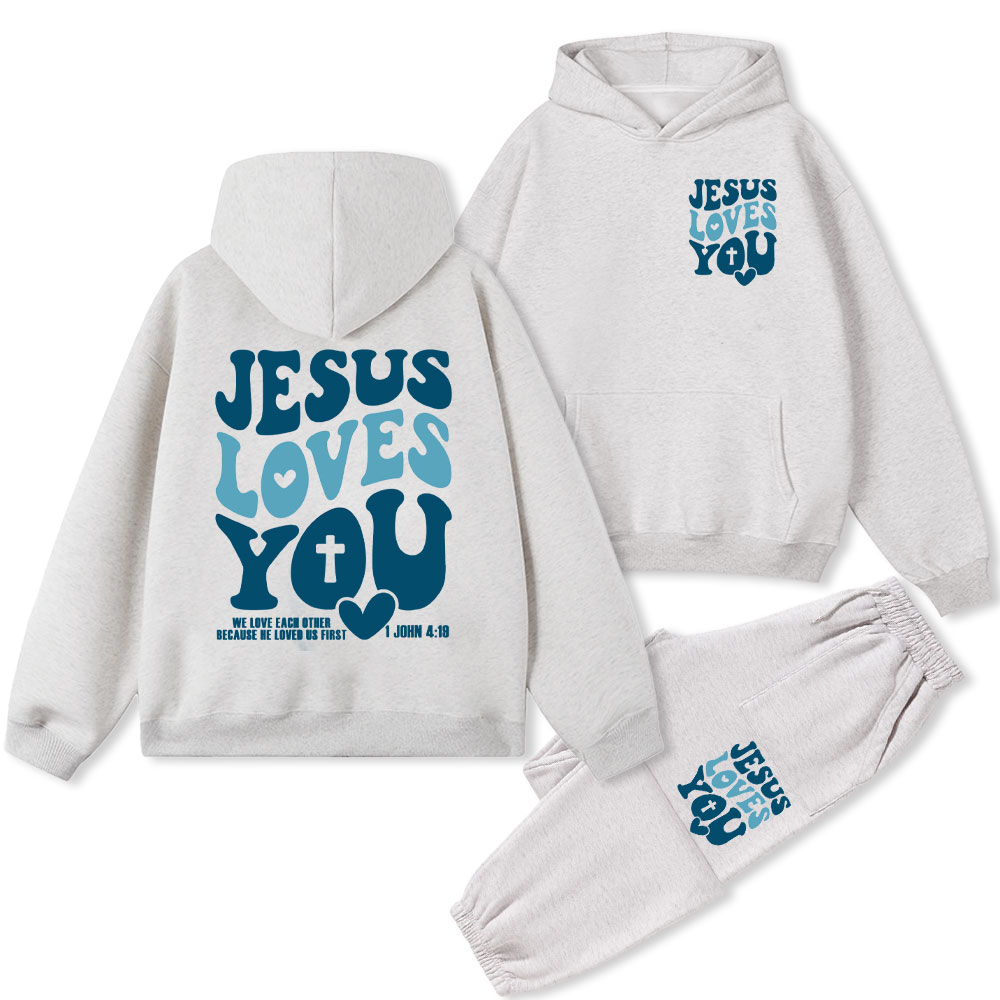 Jesus Loves You Christian Fleece Hoodie Set