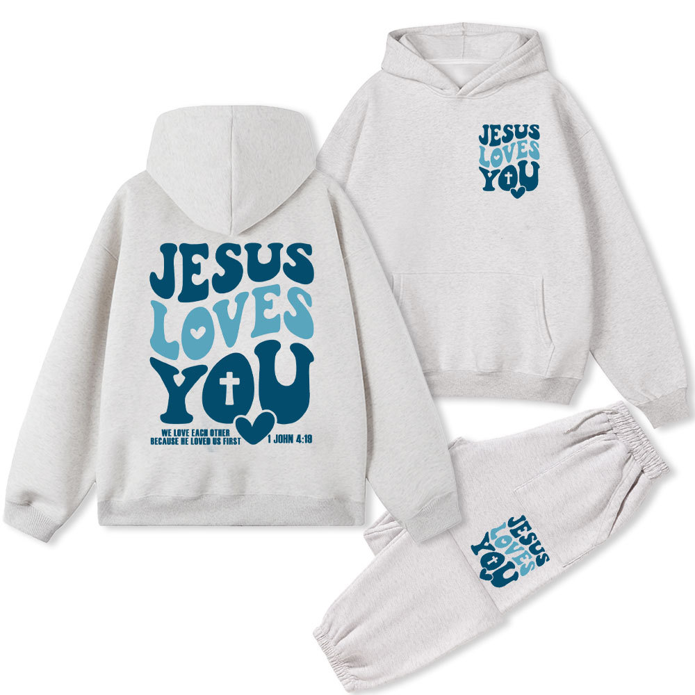 Jesus Loves You Christian Fleece Hoodie Set
