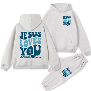 Image of Jesus Loves You Christian Fleece Hoodie Set