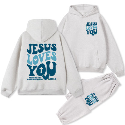 Jesus Loves You Christian Fleece Hoodie Set