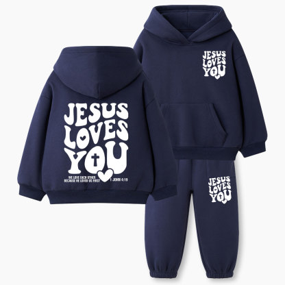 Jesus Loves You Christian Kid Fleece Hoodie Set