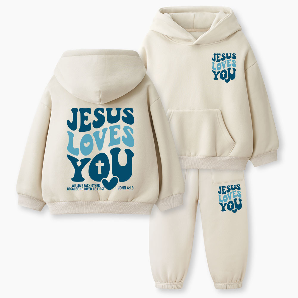 Jesus Loves You Christian Kid Fleece Hoodie Set