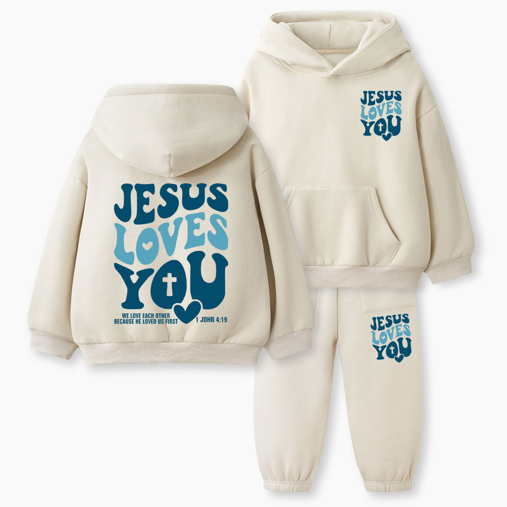 Jesus Loves You Christian Kid Fleece Hoodie Set