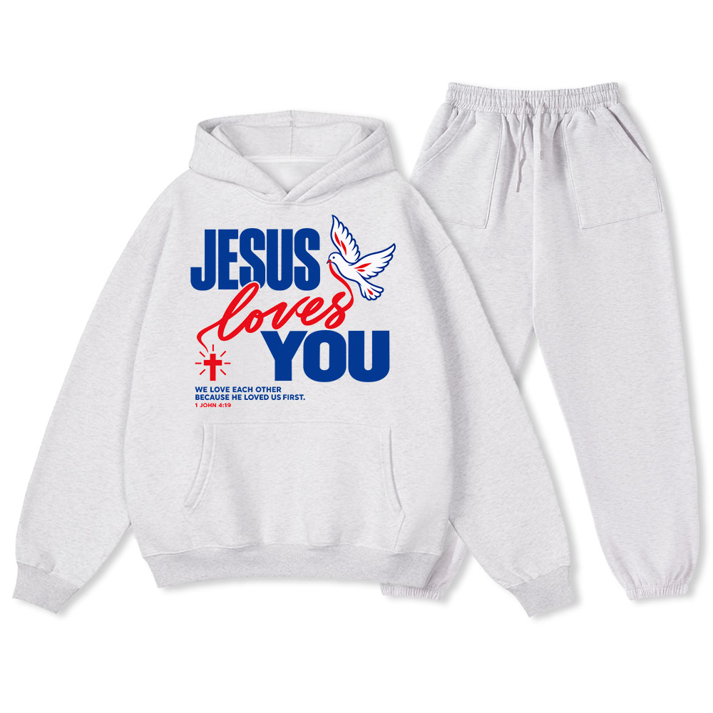 Jesus Loves You Christian Premium Fleece Hoodie Set 
