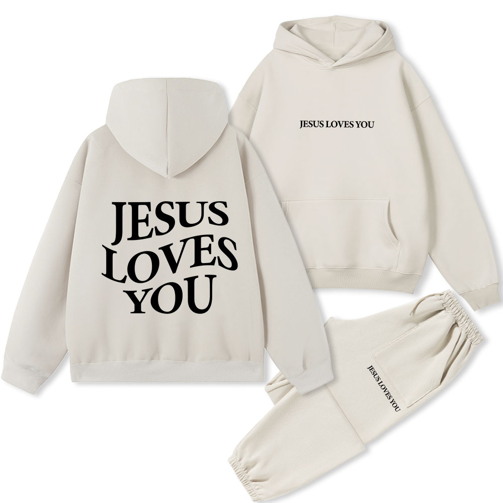 Jesus Loves You Christian Premium Fleece Hoodie Set