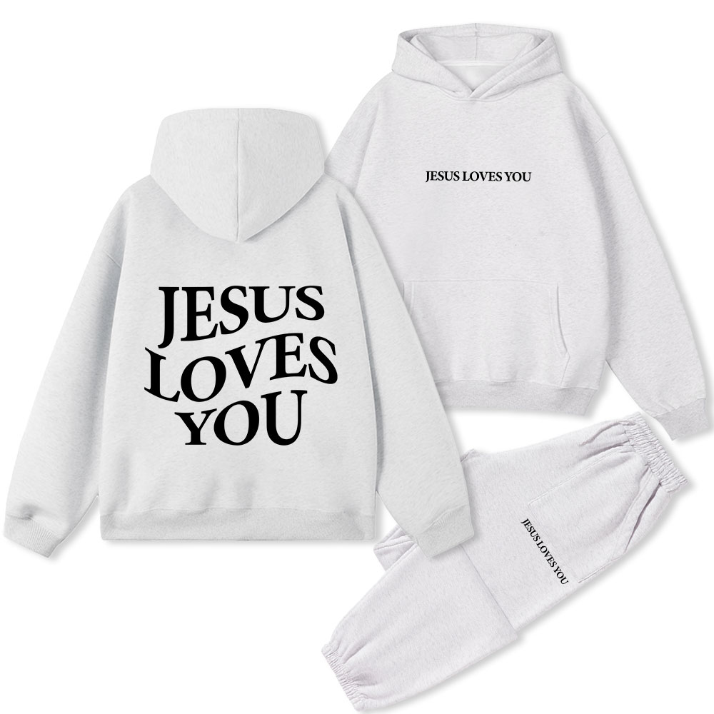 Jesus Loves You Christian Premium Fleece Hoodie Set