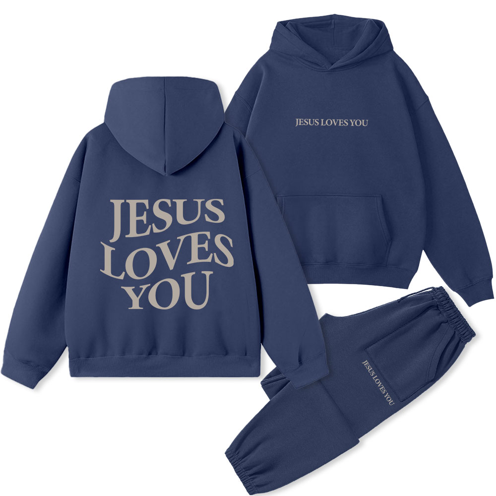 Jesus Loves You Christian Premium Fleece Hoodie Set