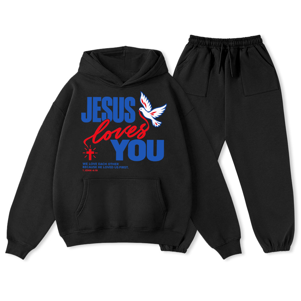 Jesus Loves You Christian Premium Fleece Hoodie Set 