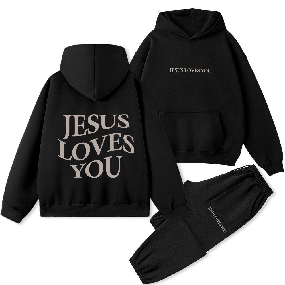 Jesus Loves You Christian Premium Fleece Hoodie Set