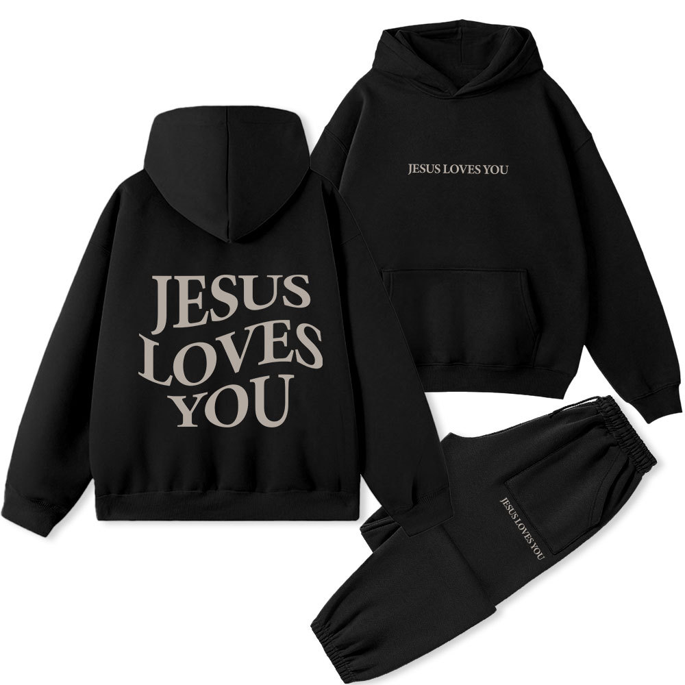 Jesus Loves You Christian Premium Fleece Hoodie Set
