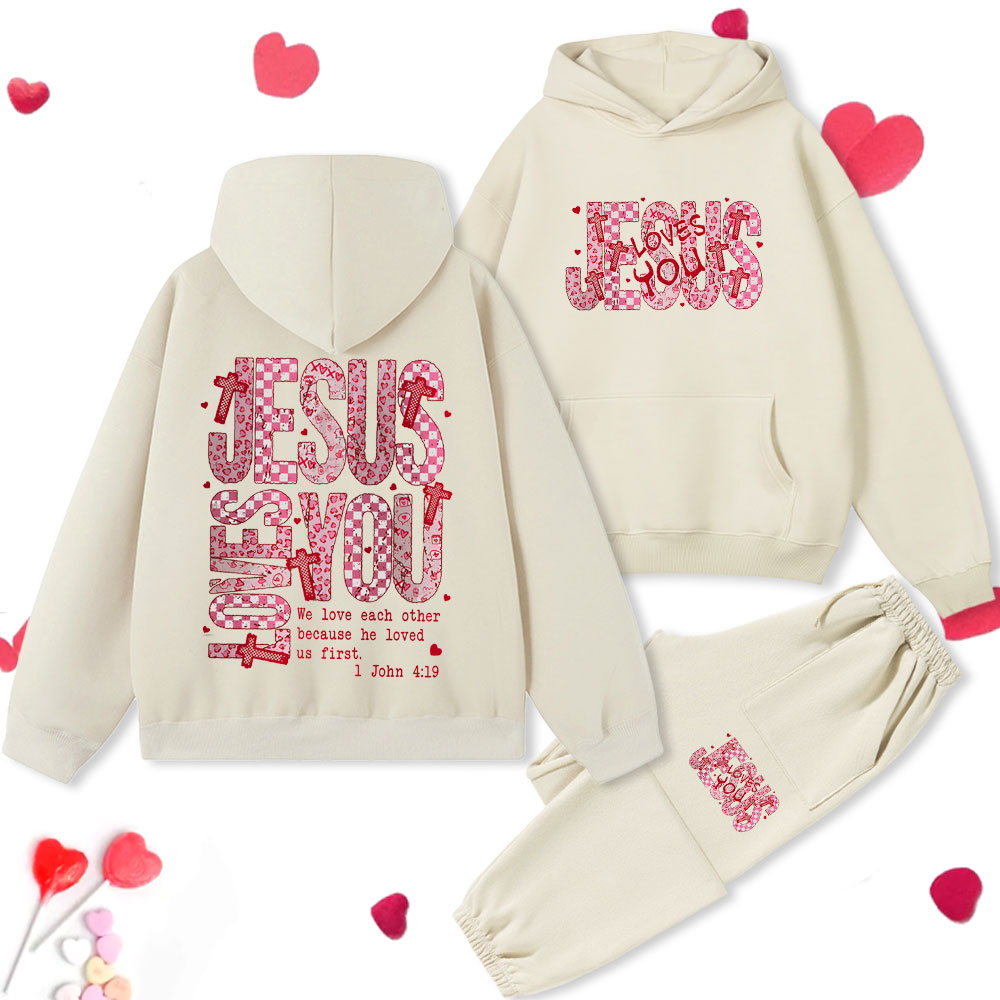 Jesus Loves You Christian Premium Fleece Hoodie Set