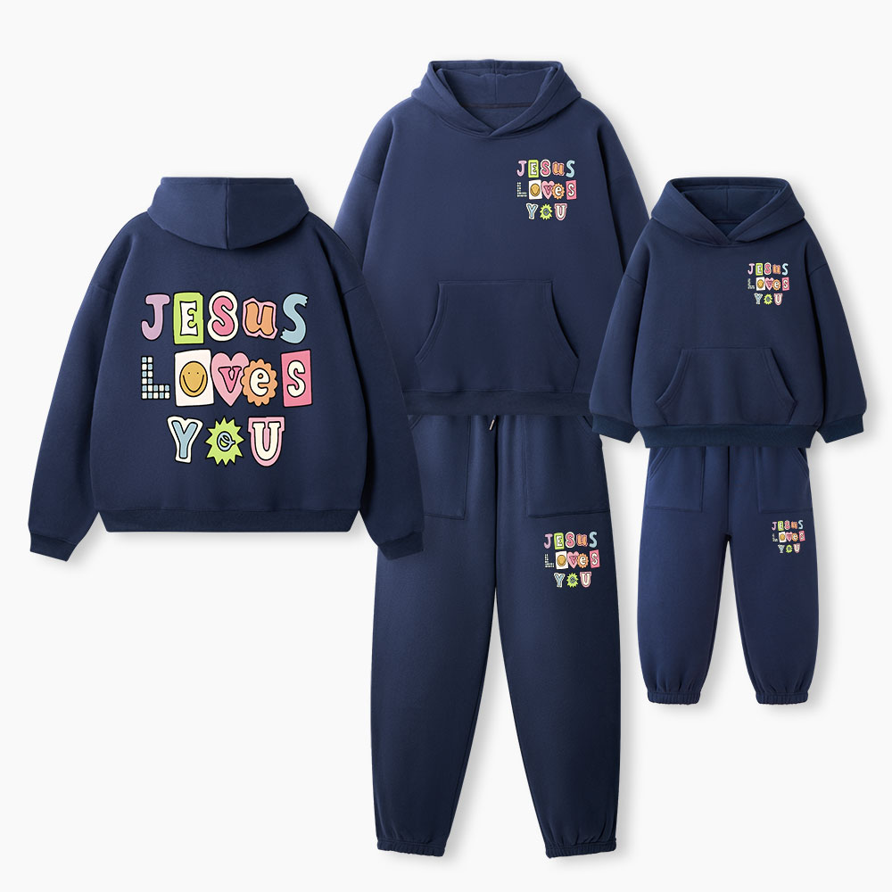Jesus Loves You Christian Premium Matching Fleece Hoodie Set