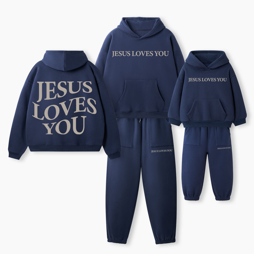 Jesus Loves You Christian Premium Matching Fleece Hoodie Set