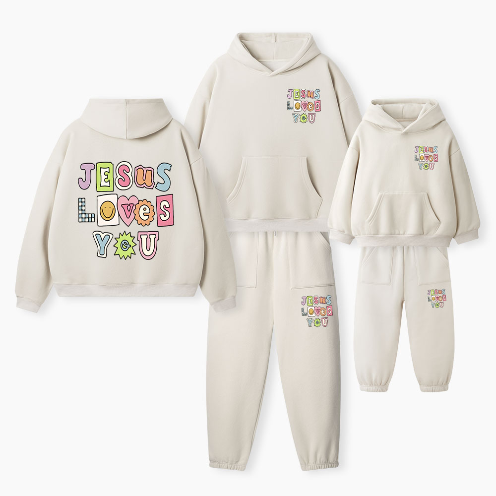 Jesus Loves You Christian Premium Matching Fleece Hoodie Set